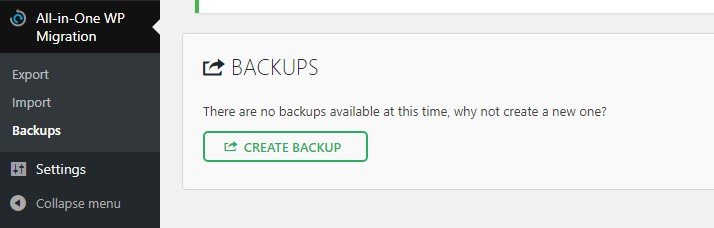 Creating a new backup for your website.
