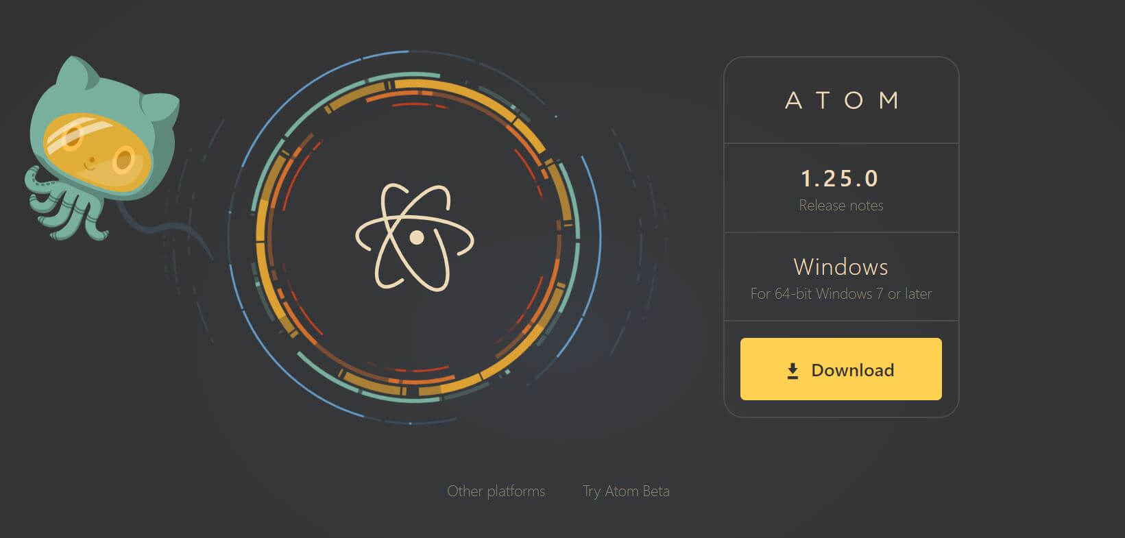 Screenshot of the Atom text editor website.