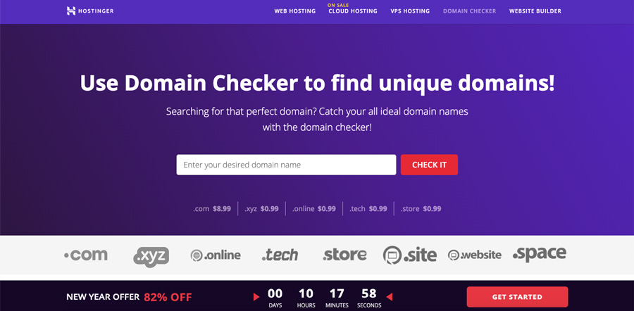 Screenshot of Hostinger domain checker 2018