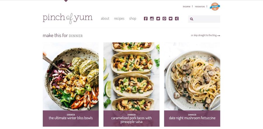 Pinch of Yum as a good example of niche blog type
