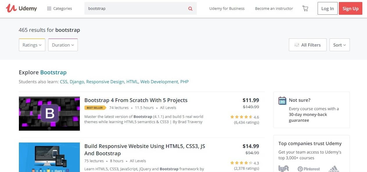 list of bootstrap courses on udemy