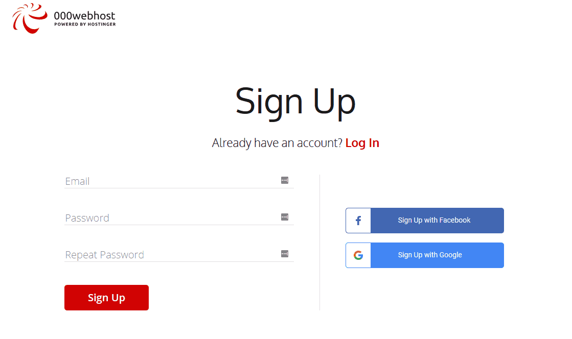 000webhost Sign Up Page