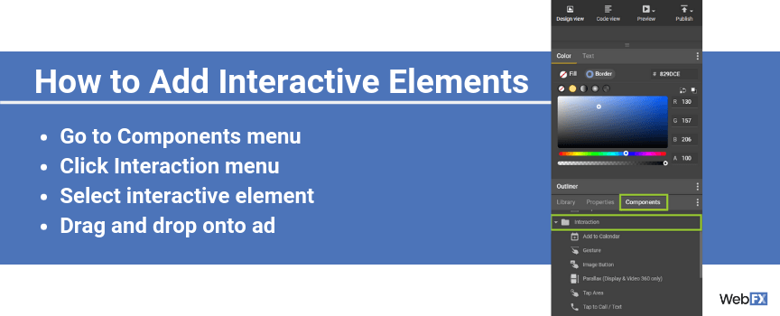 A screenshot of how to add interactive elements in Google's ad creator