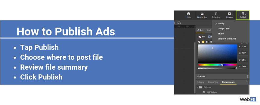 A screenshot of how to publish ads in Google's ad builder