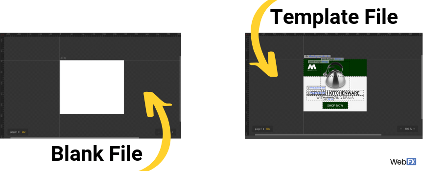 A comparison between blank and template files in Google's ad creator