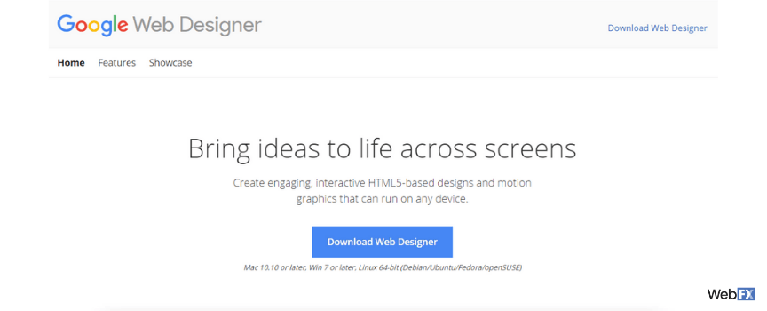The homepage for Google Web Designer