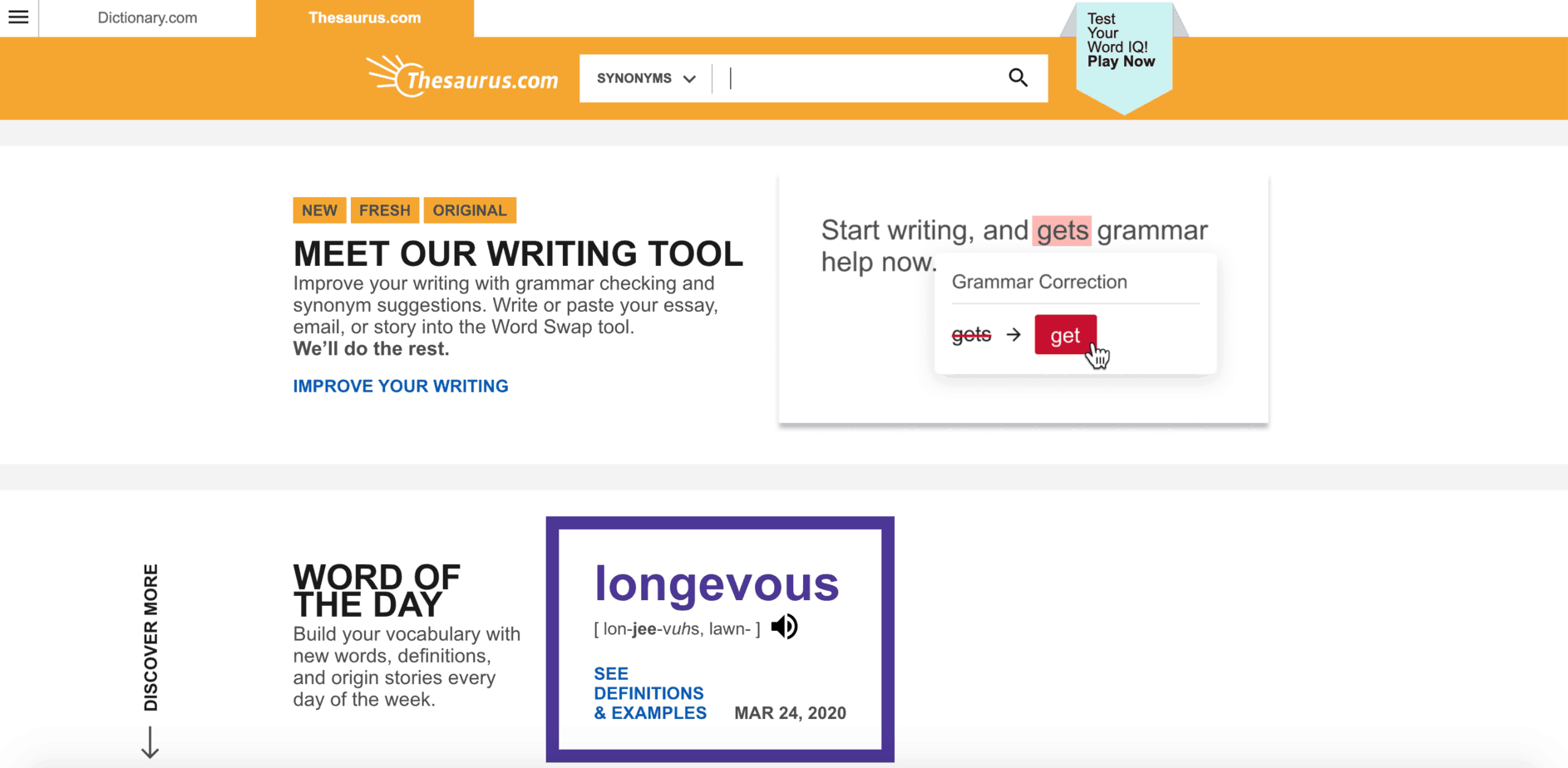 Thesaurus.com homepage